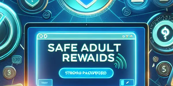 A modern workspace featuring a secure laptop with reward icons, emphasizing privacy and safety in adult entertainment.