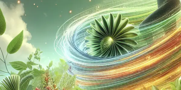 A vibrant scene featuring ginseng and maca in a lush setting, with a human silhouette engaging in energetic activity.