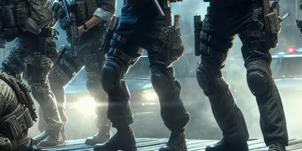 An elite special forces team strategizes in a dimly lit urban environment during a high-stakes operation at night.