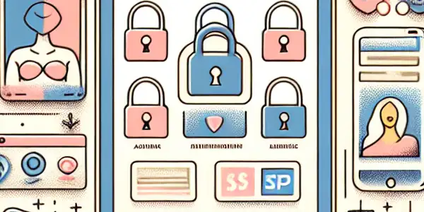 A diverse group of users browsing a secure online adult shopping platform with privacy symbols and a welcoming atmosphere.