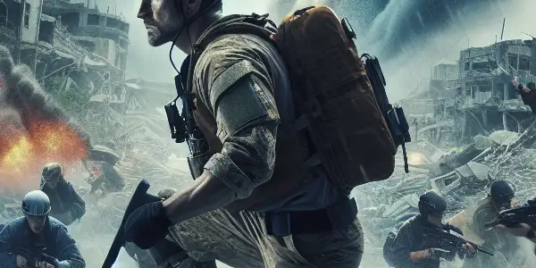 A heroic rescue expert leads a diverse team amidst chaos in a war-torn city during an international crisis.