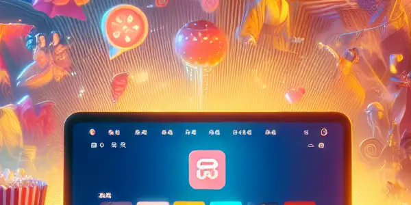 A cozy digital interface for a Japanese adult film platform, featuring a laptop, snacks, and vibrant film thumbnails.